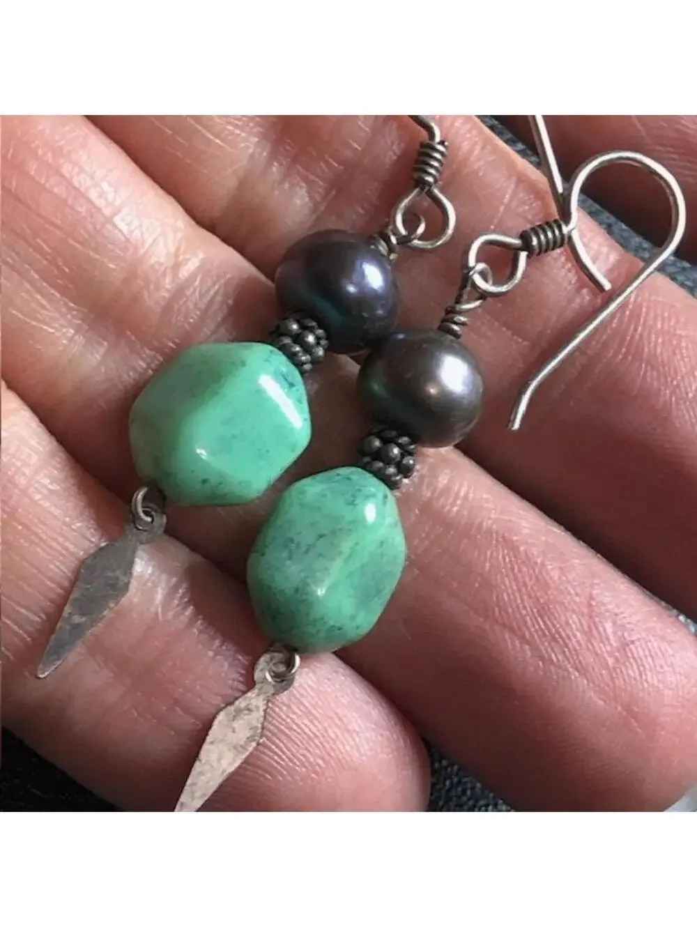 B4458 Sterling Silver *unmarked Dangle Earrings 1.75